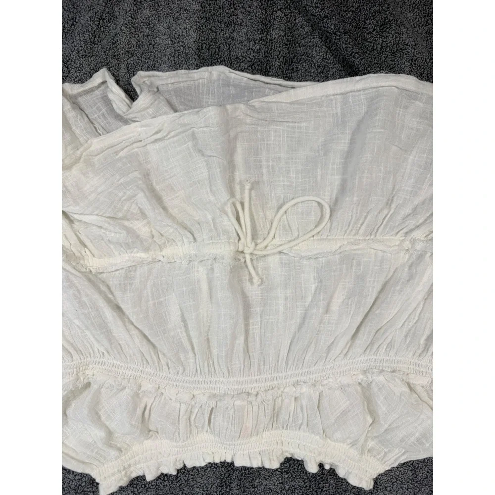 Free People‎ Peasant Top S Ivory Cotton Gauze Off Shoulder Bell Sleeve Boho